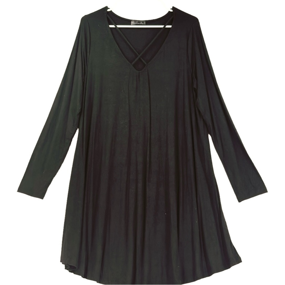 American Rose Women’s Long Sleeve V-Neck Midi Dress Black Size L